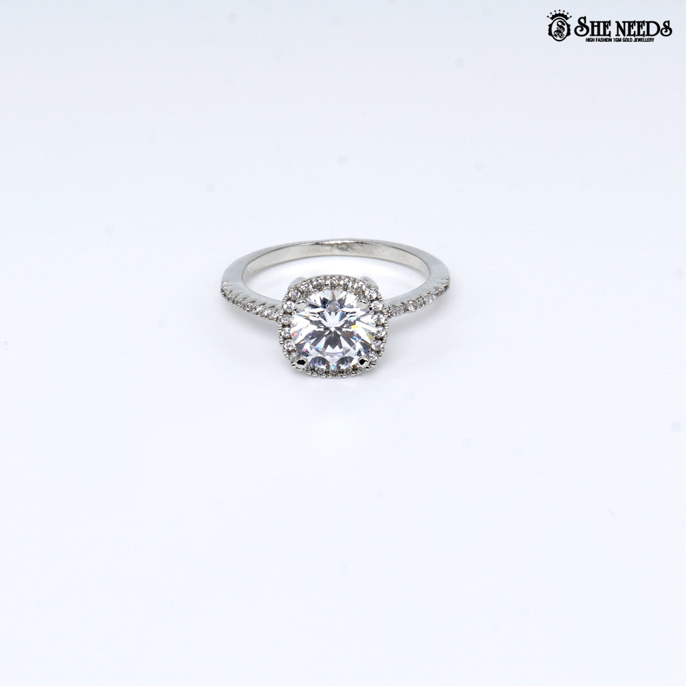 Silver Crystal Halo Ring