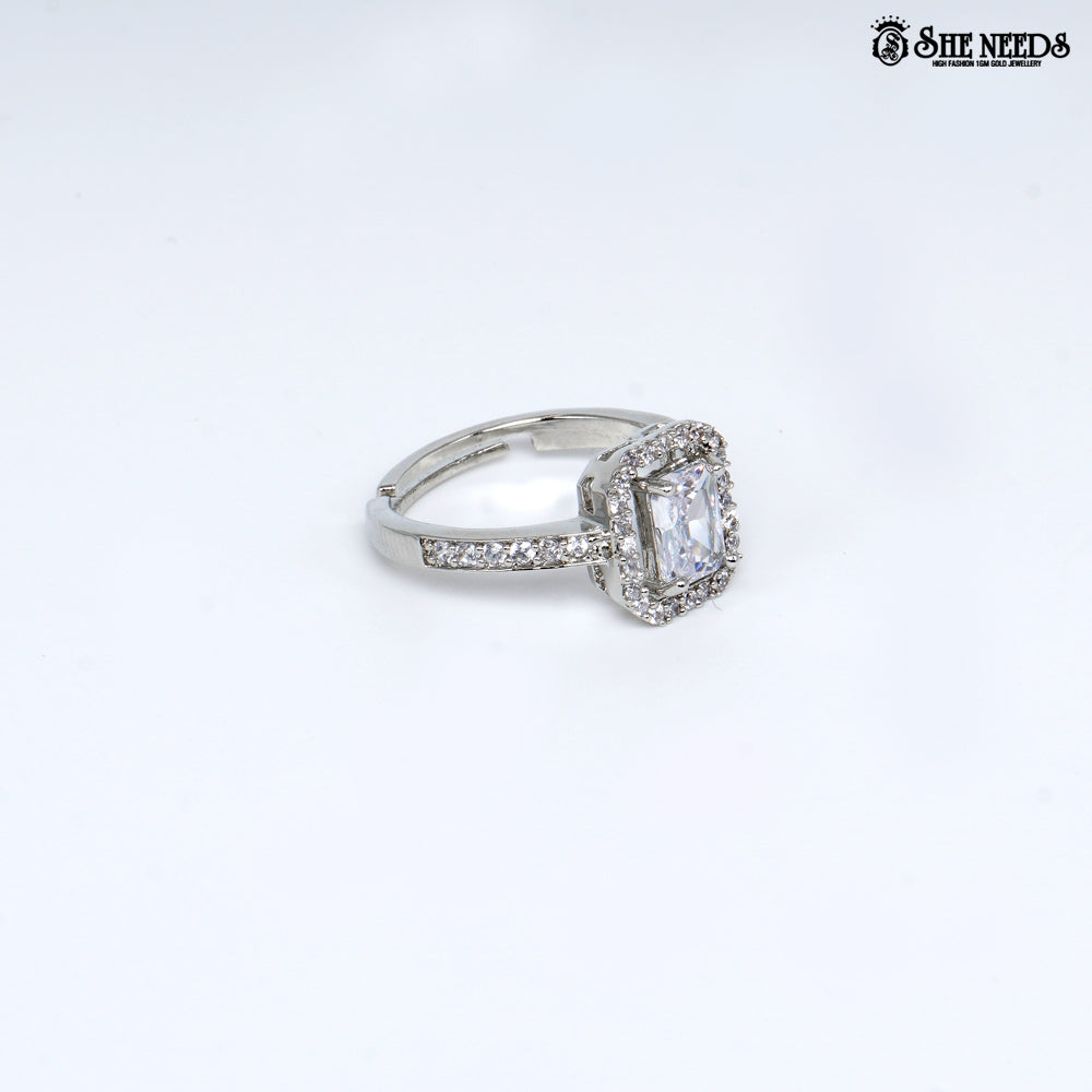 Silver emerald cut halo ring with cubic zirconia stones for women