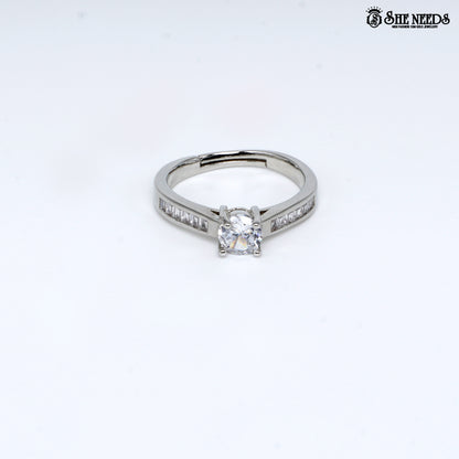 Silver square halo crystal ring for women elegant statement jewellery