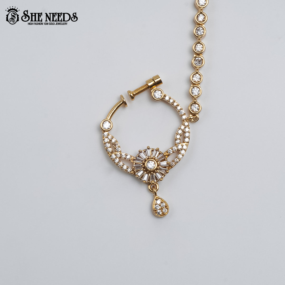 Radiant CZ Nose Ring with Chain