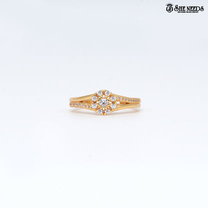 Gold-plated floral halo ring with white zircon stones for women  |She Needs Jewellery