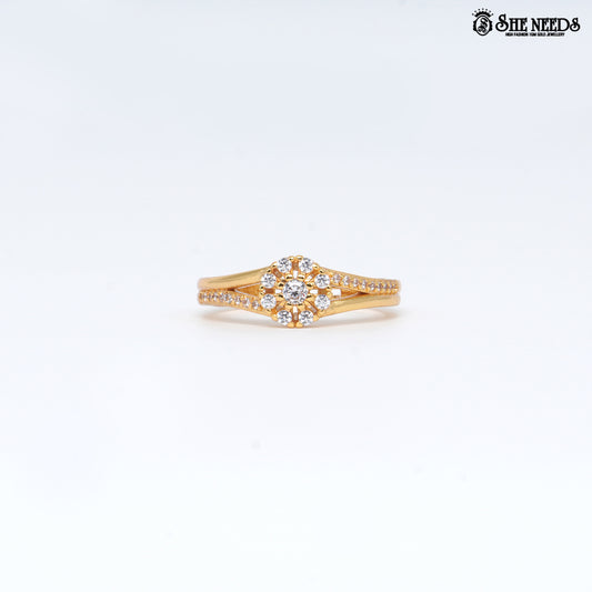 Gold-plated floral halo ring with white zircon stones for women  |She Needs Jewellery