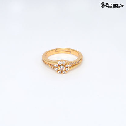 Gold-plated floral halo ring with white zircon stones for women  |She Needs Jewellery