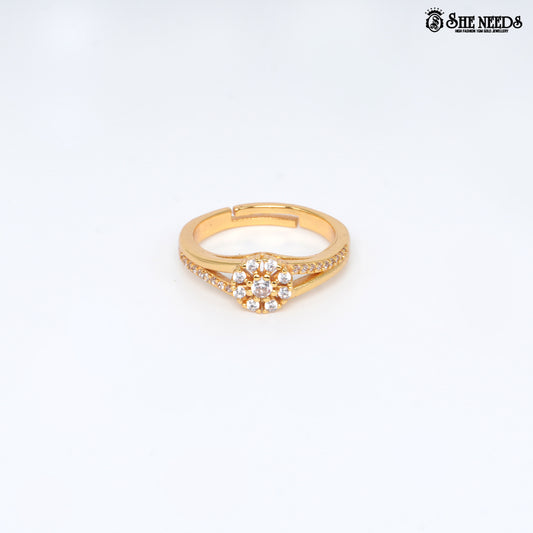 Gold-plated floral halo ring with white zircon stones for women  |She Needs Jewellery