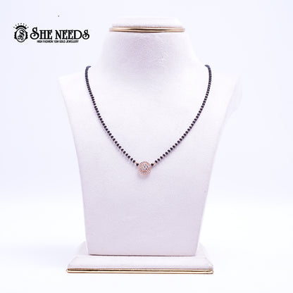 Rose gold plated floral zircon mangalsutra with black bead chain for women|She Needs Jewellery