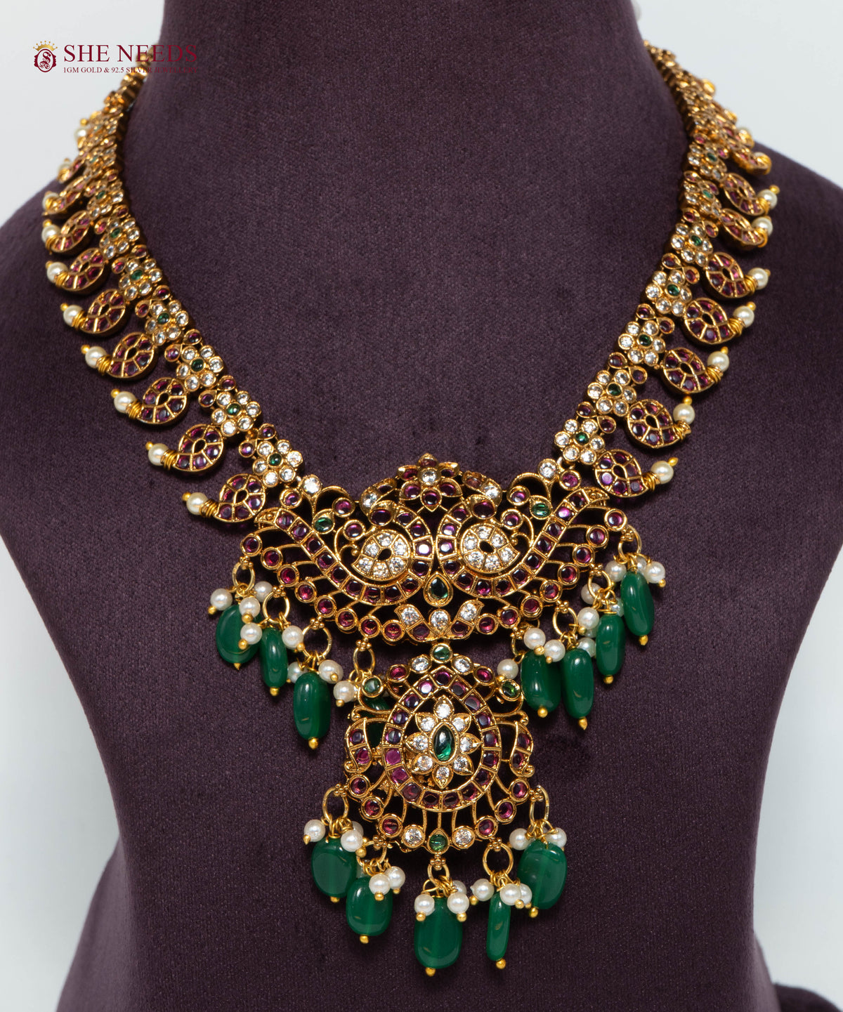 Antique Green Beaded Temple Necklace Set