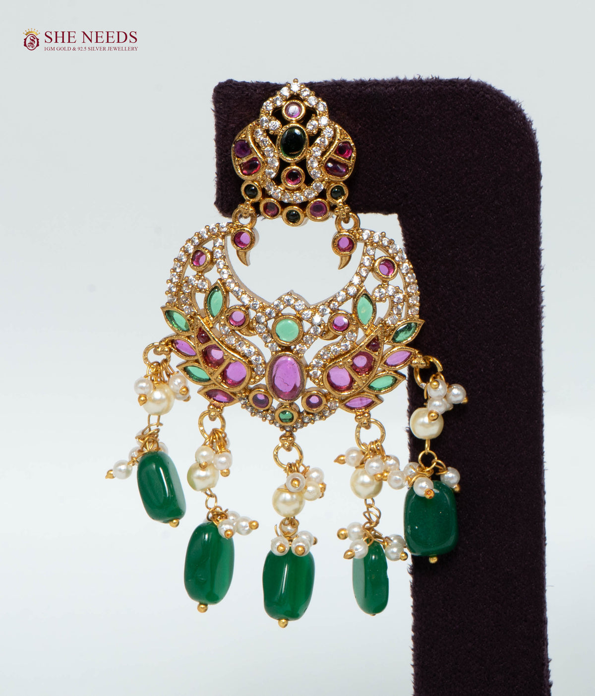Royal Emerald Chandbali Pearl Drop Earrings