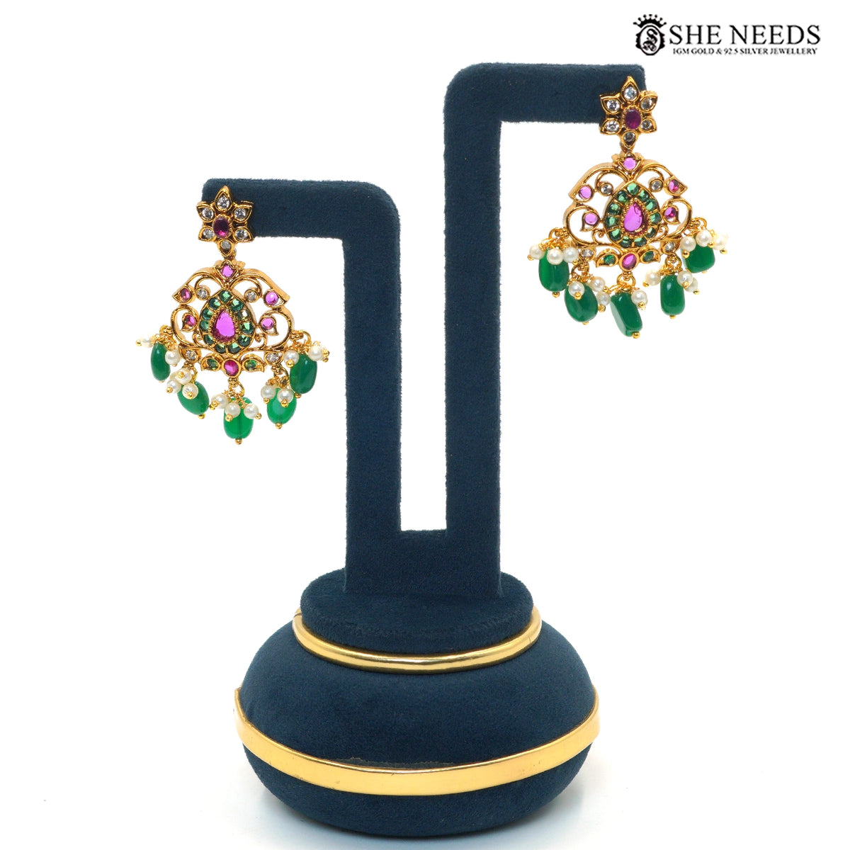 Royal Emerald Kundan Long Necklace Set with Matching Earrings