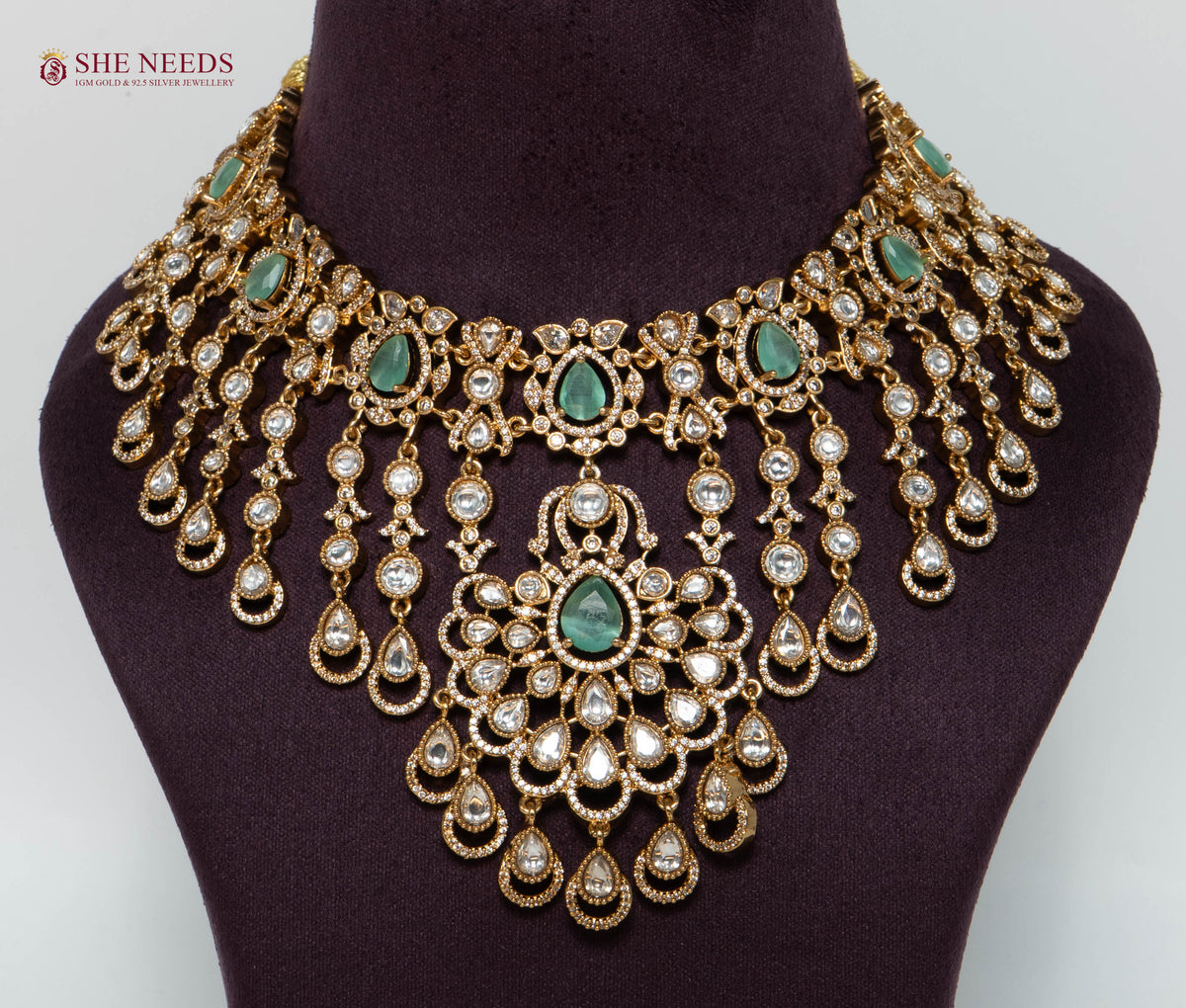 Green Kundan Bridal Choker Necklace Set with Maang Tikka