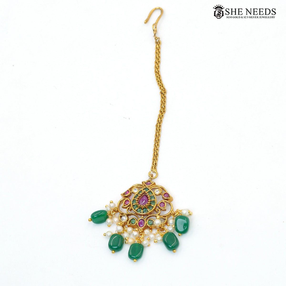 Royal Emerald Ruby Temple Necklace Set with Matching Earrings