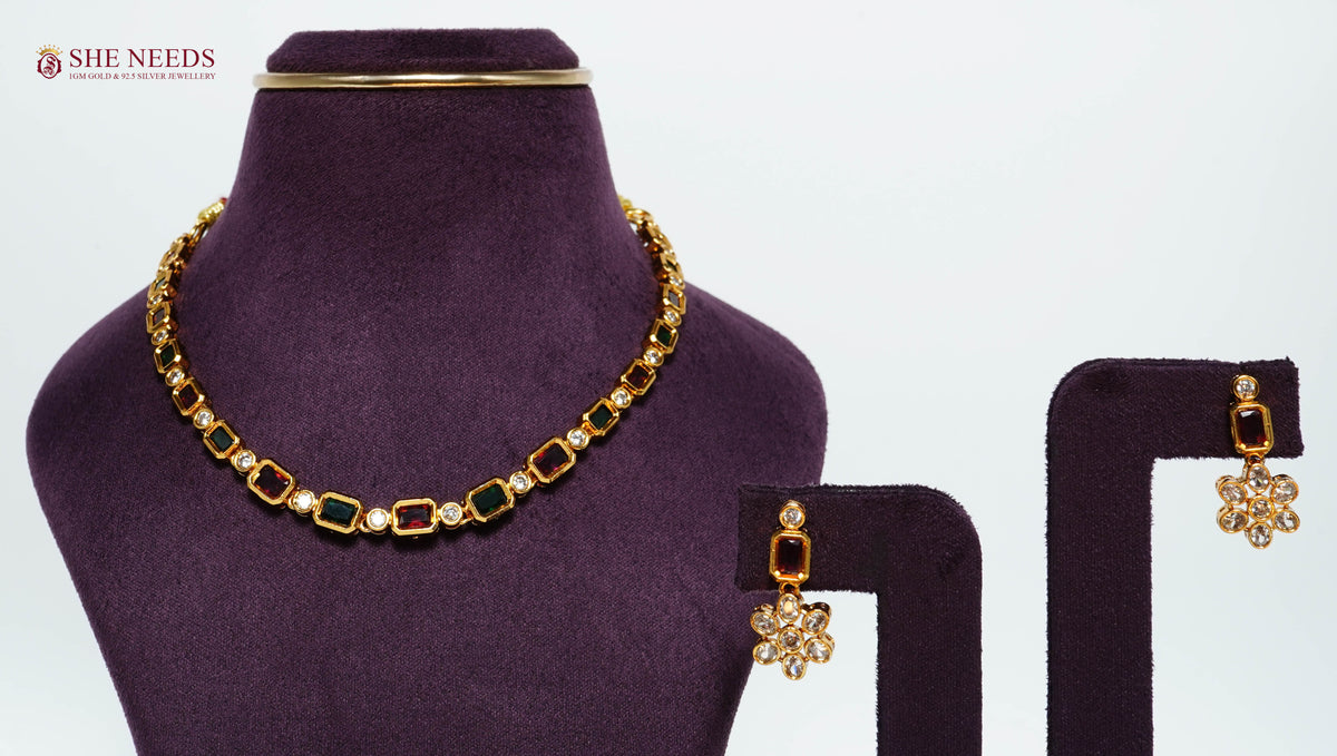 Royal Navaratna Floral Necklace Set