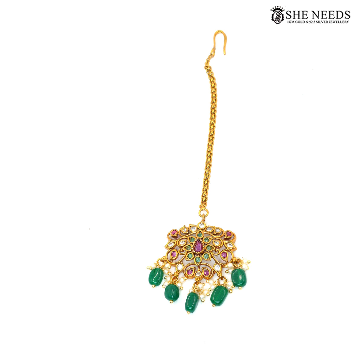 Royal Peacock Temple Necklace Set & Emerald Jhumka Earrings