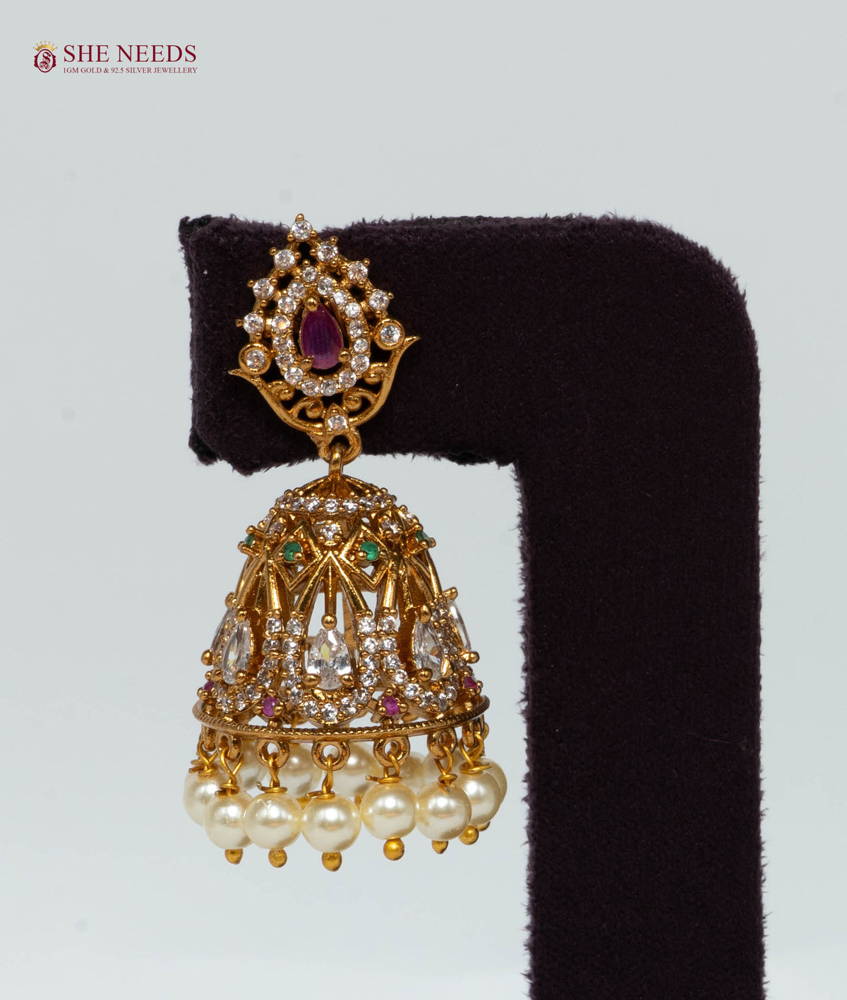 Royal Ruby Filigree Pearl Jhumka Earrings