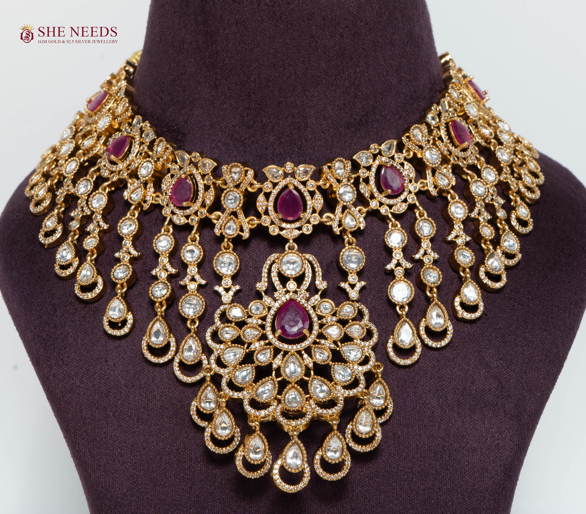 Ruby Kundan Bridal Choker Necklace Set with Maang Tikka