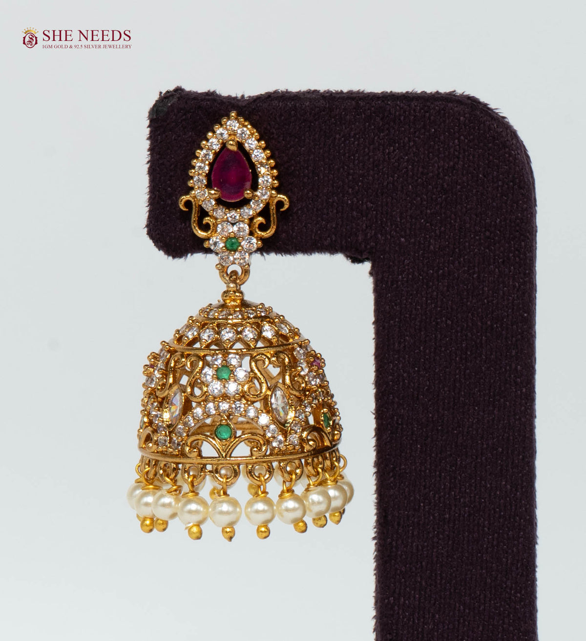 Royal Ruby Pearl Jhumka Earrings