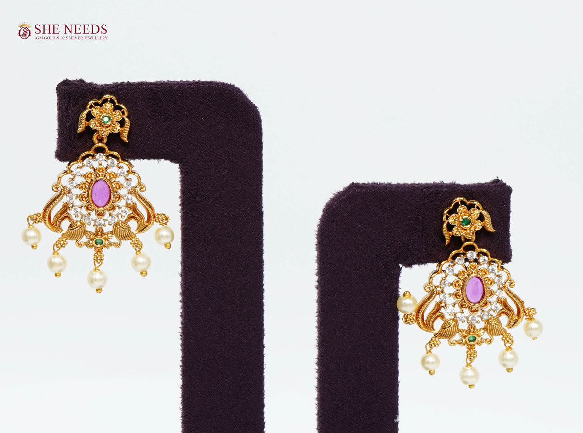 Royal Ruby Pearl Peacock Necklace Set