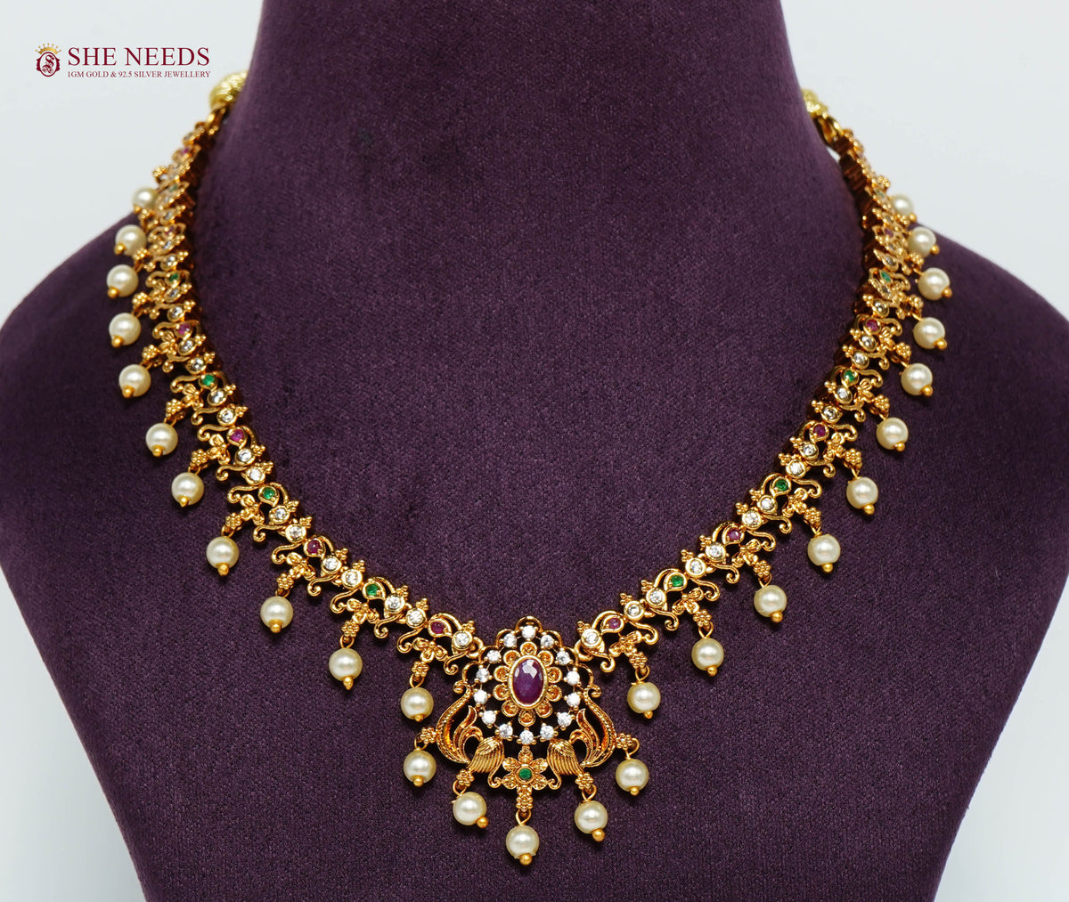 Royal Ruby Pearl Peacock Necklace Set