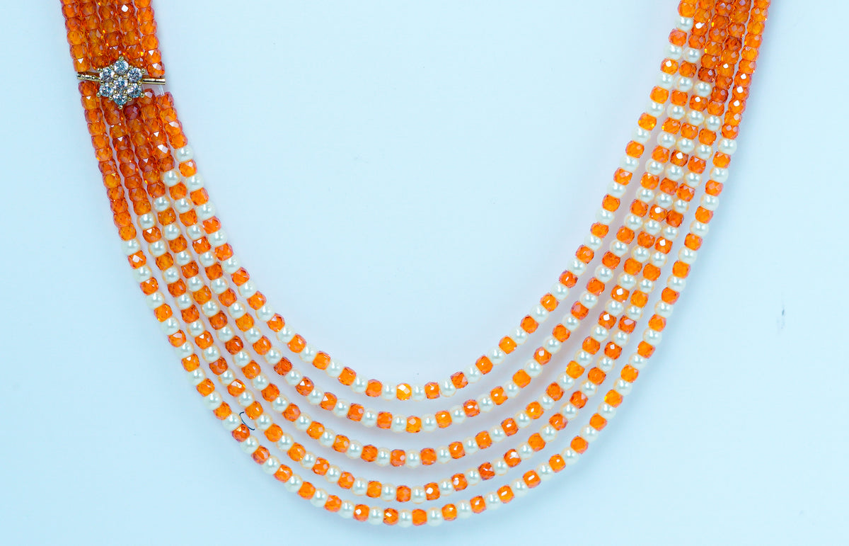 Ethnic Grace Orange Pearl Beads Necklace
