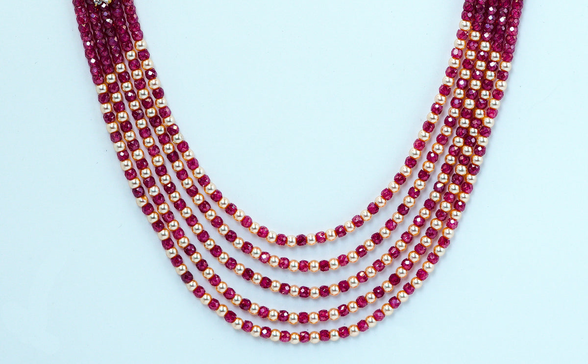 Ethnic Grace Maroon Pearl Beads Necklace
