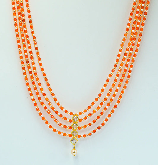 Orange Pearl Drop Beads Necklace Set