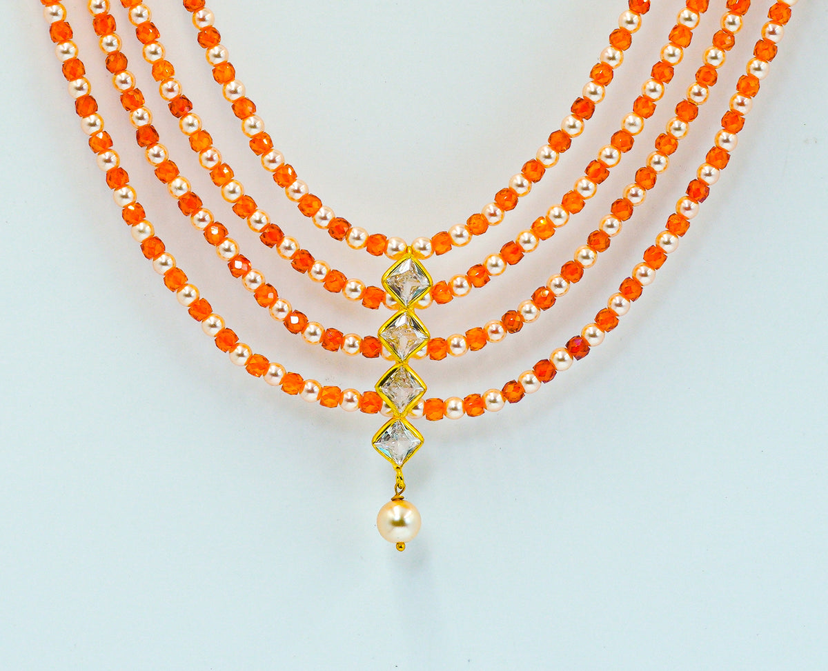 Orange Pearl Drop Beads Necklace Set