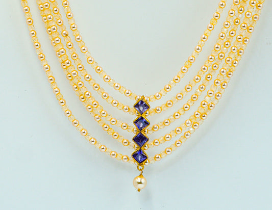Ivory Lavender Pearl Cascade Beads Necklace Set