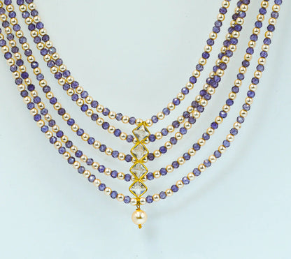 White & Purple Cascade Beads Necklace Set