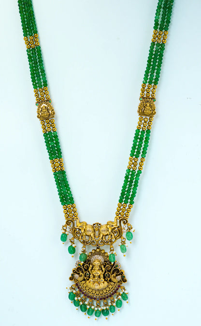 Emerald Green Temple Lakshmi Beads Necklace Set