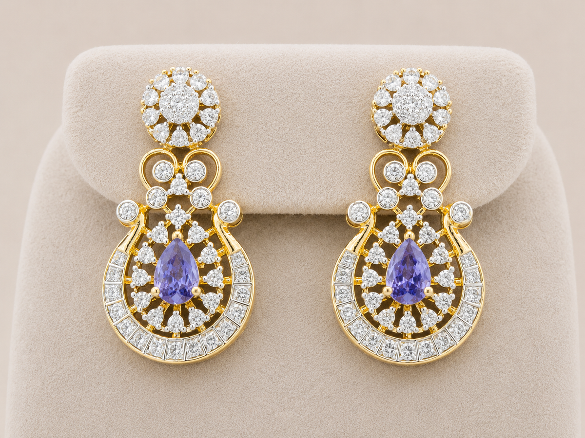 Royal Purple American Diamond Stone Gold Plated Necklace Set