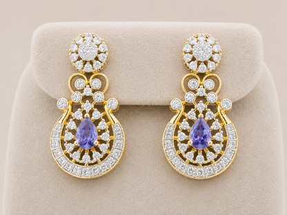 Royal Purple American Diamond Stone Gold Plated Necklace Set