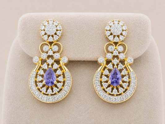 Royal Purple AD Stone Gold Plated Necklace Set