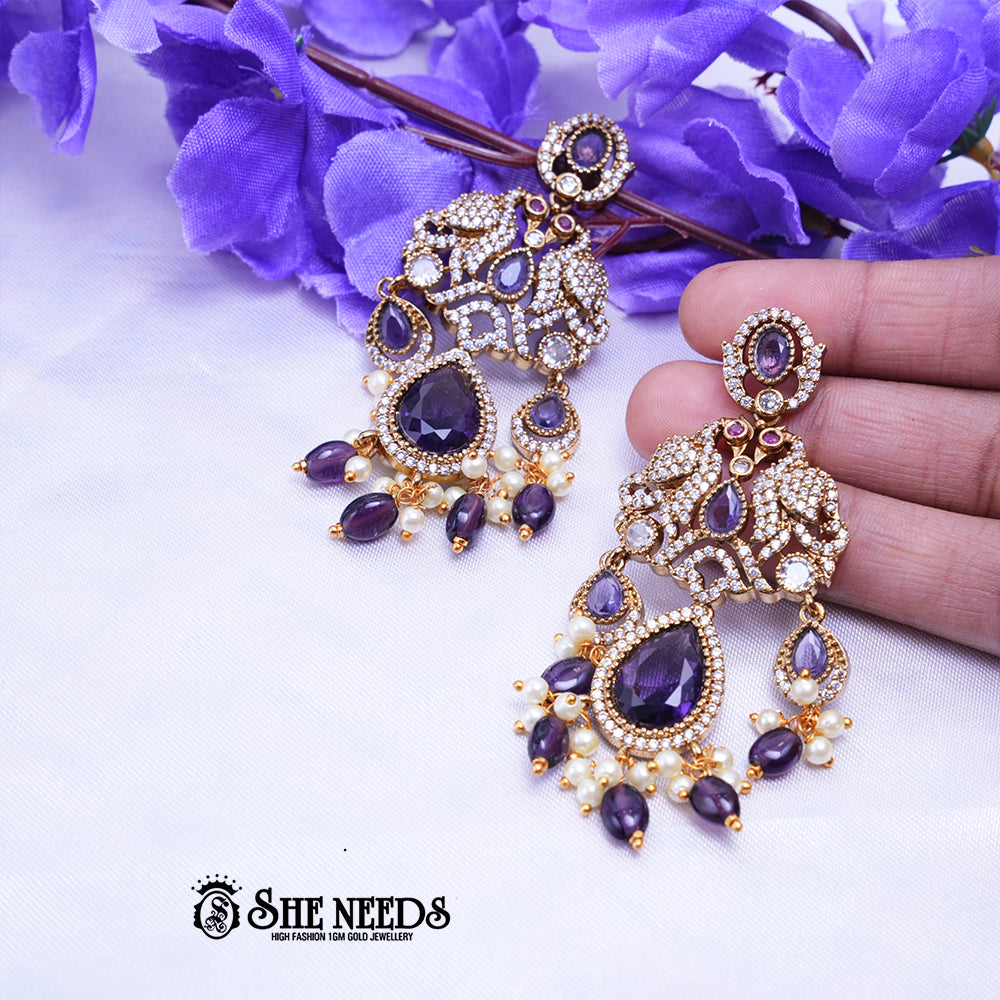 Premium CZ Stone Bridal Chandbali Earrings with Pearl Drops