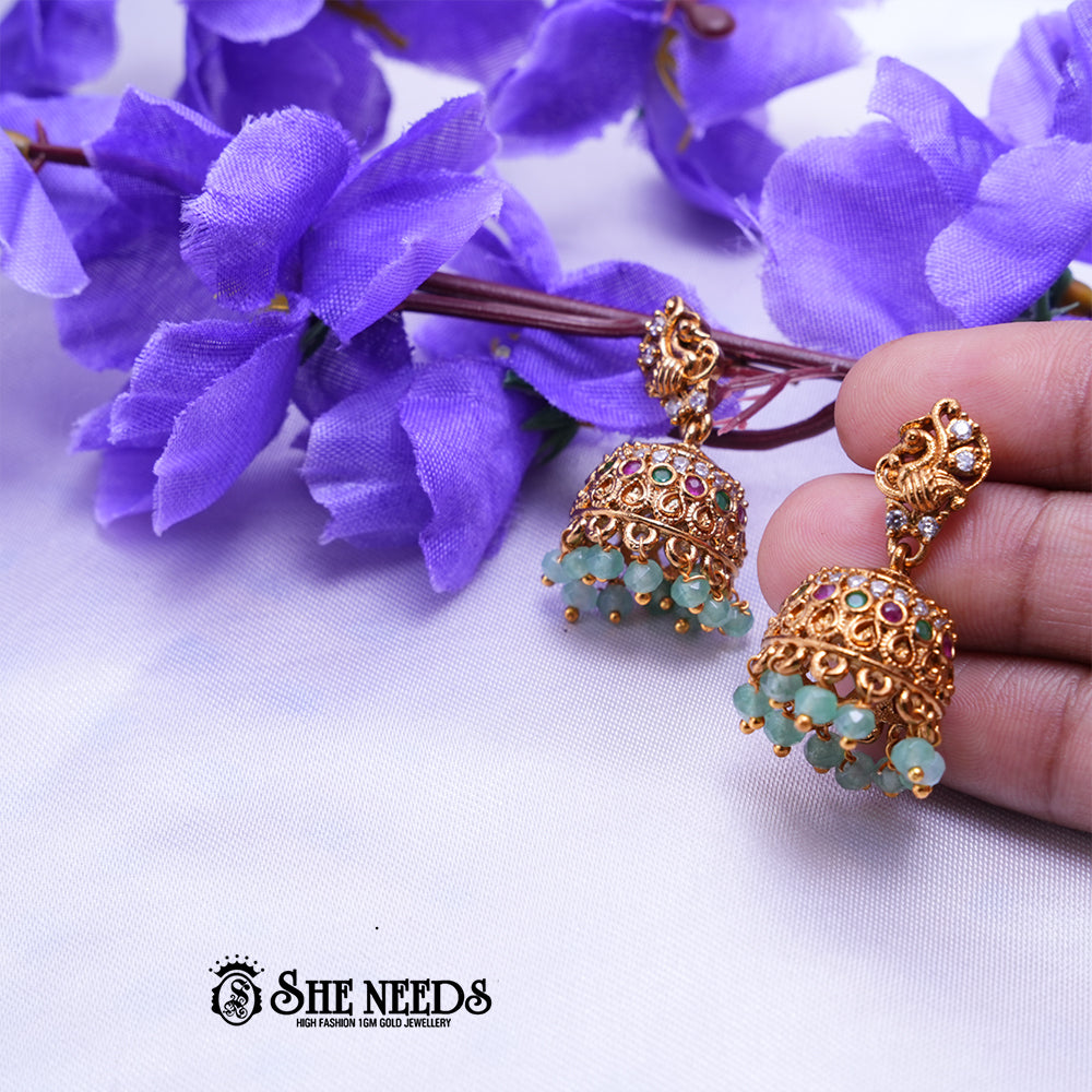Traditional Antique Gold Jhumka Earrings