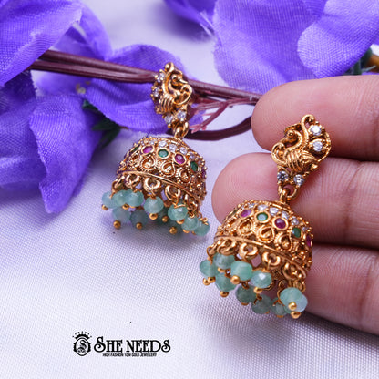 Traditional Antique Gold Jhumka Earrings