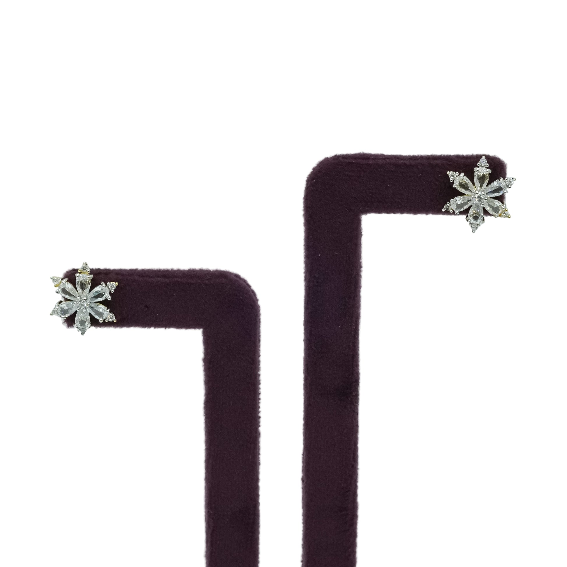 White gold plated snowflake stud earrings with sparkling white zircon stones for women |She Needs Jewellery