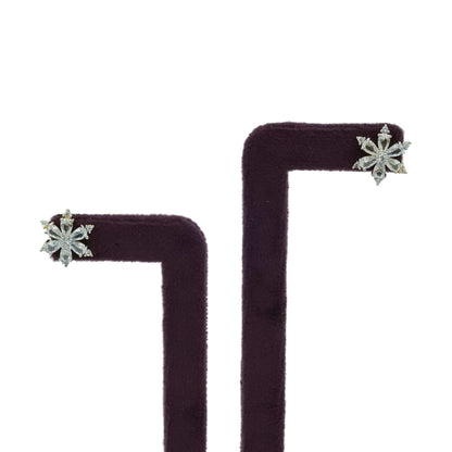 White gold plated snowflake stud earrings with sparkling white zircon stones for women |She Needs Jewellery
