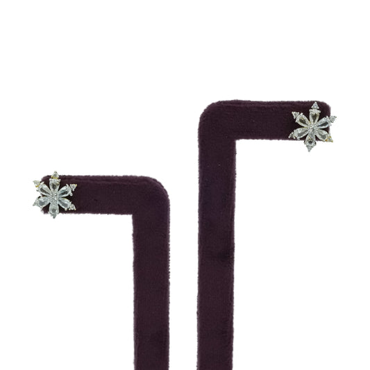 White gold plated snowflake stud earrings with sparkling white zircon stones for women |She Needs Jewellery