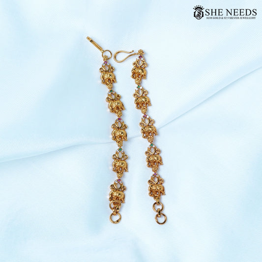 Gold-plated traditional matilu chain with elephant motifs and pink white zircon stones for women |She Needs Jewellery