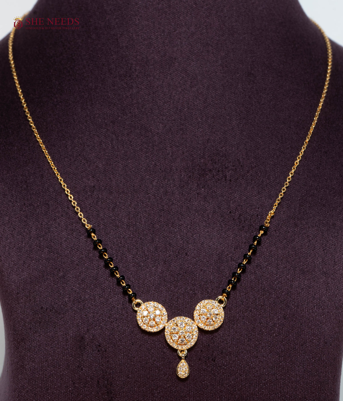 Trio Floral American Diamond Mangalsutra Necklace