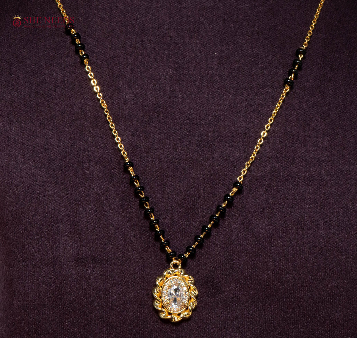 Oval American Diamond Mangalsutra Necklace