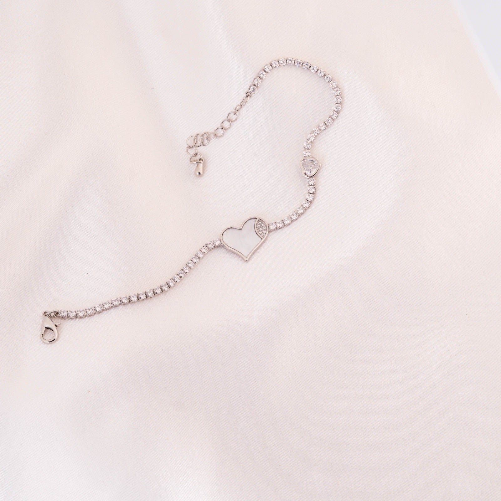 Silver crystal heart charm bracelet for women by She Needs Jewellery