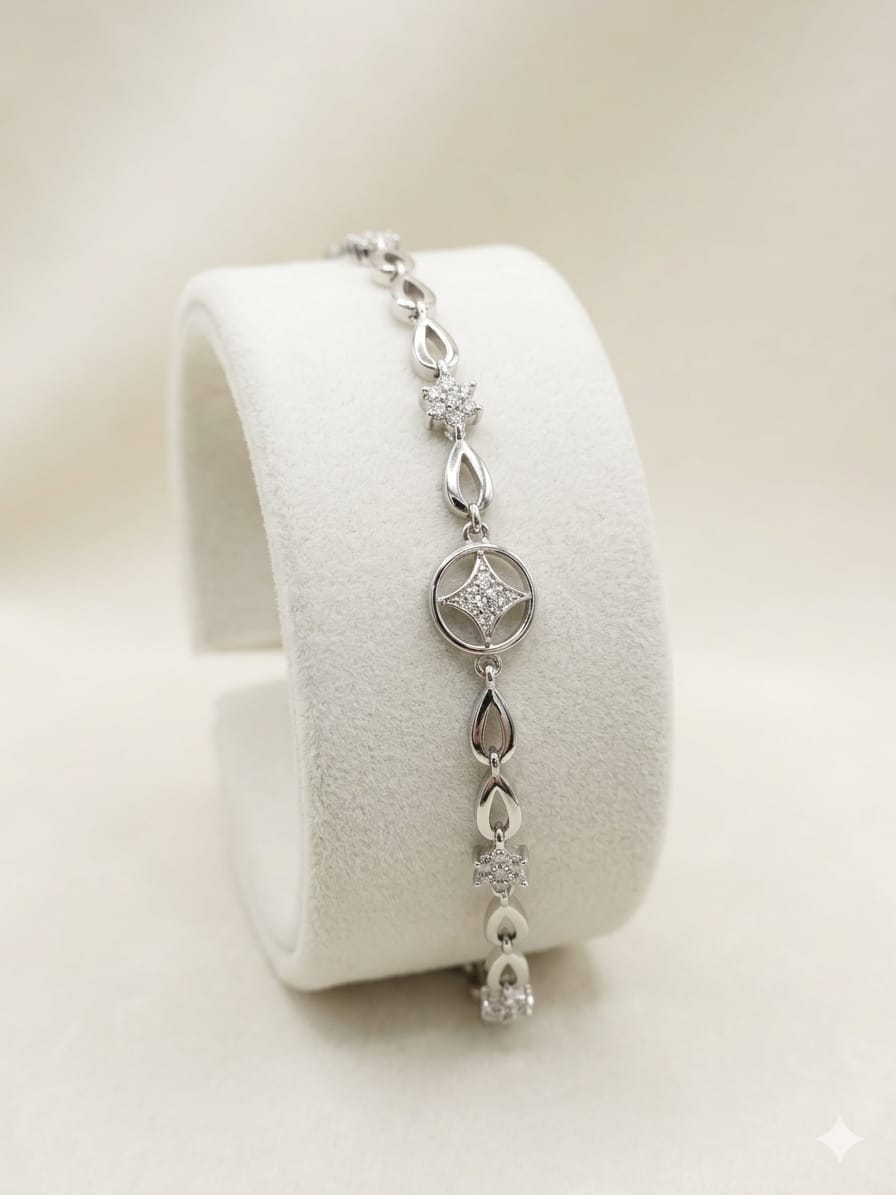 Silver Link Bracelet with Star Accents
