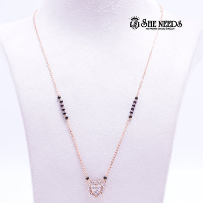White gold plated mangalsutra with white heart zircon pendant and black bead chain for women |She Needs Jewellery
