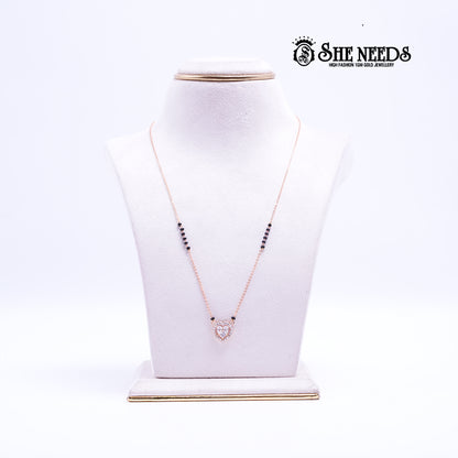White gold plated mangalsutra with white heart zircon pendant and black bead chain for women |She Needs jeweellery