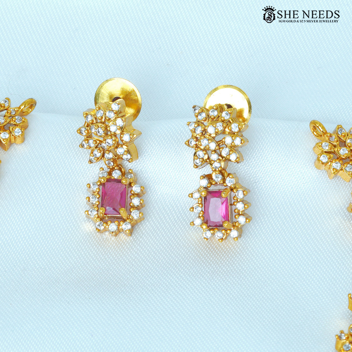 Zivara Multicolor Ruby & Emerald Floral Necklace Set with Earrings