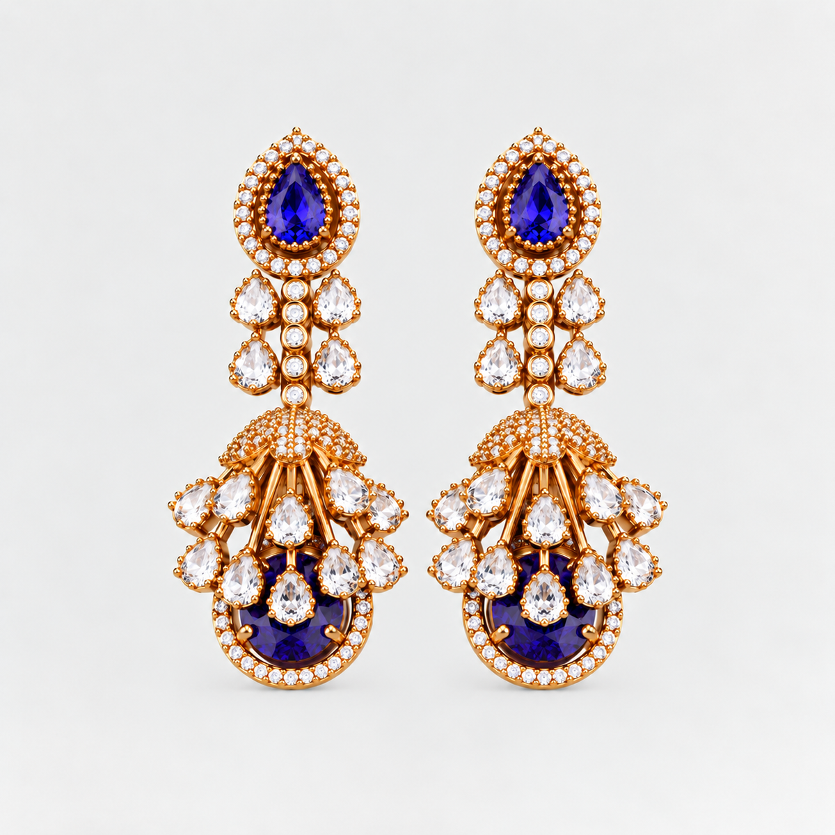 Gold Plated American Diamond Statement Drop Earrings