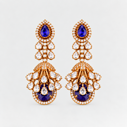 Gold Plated American Diamond Statement Drop Earrings