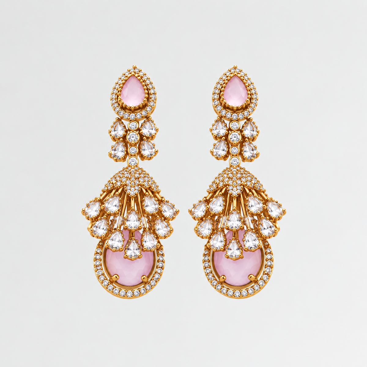 Gold Plated American Diamond Statement Drop Earrings