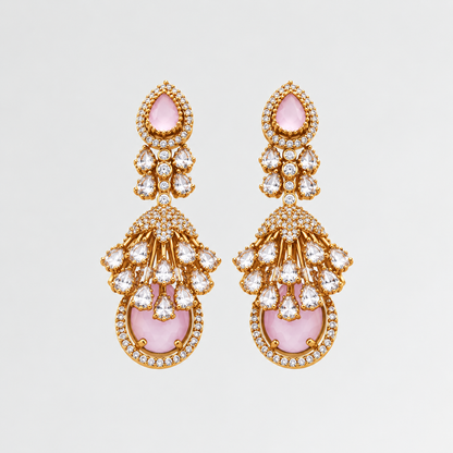 Gold Plated American Diamond Statement Drop Earrings