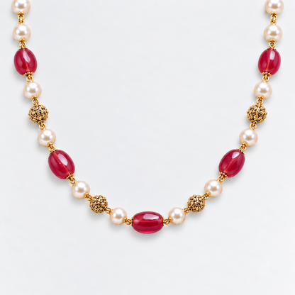 Crimson Glow Pearl Necklace